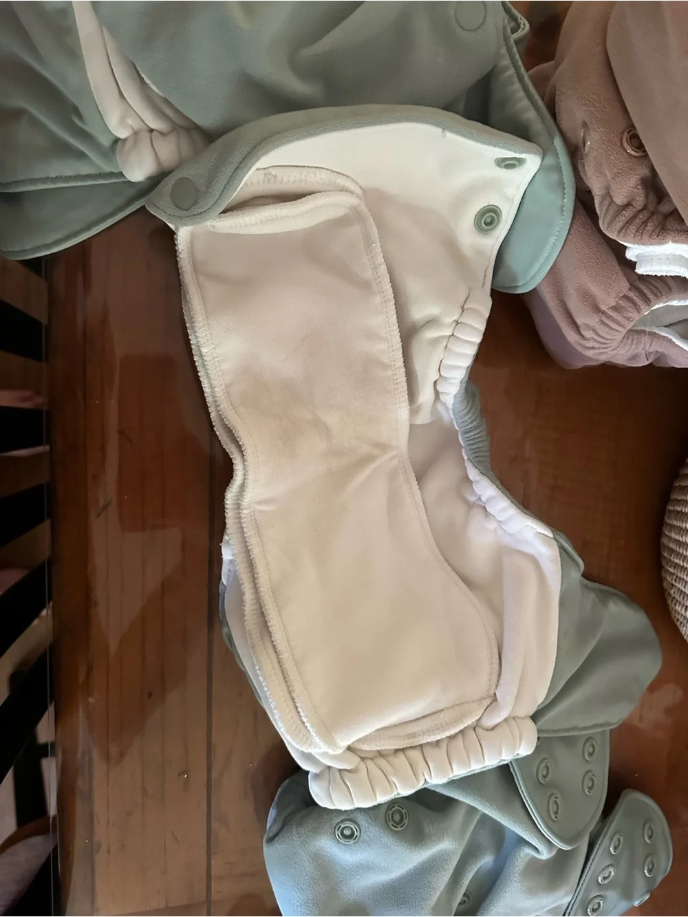 5 GroVia AIO Buttah Cloth Diapers in sage blue with Snap Fasteners